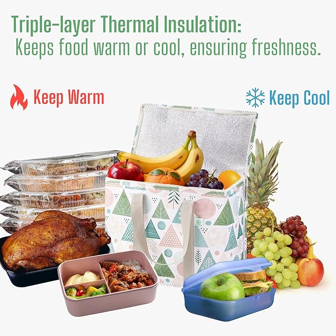 VENO 2 Pack Cooler Bag, Insulated Grocery Bags for Food Delivery, Collapsible Cooler, Reusable Shopping Bags for Groceries, Hard Bottom, Water Resistant, Zippered, Foldable (Pastel Forest, 2 Pack)