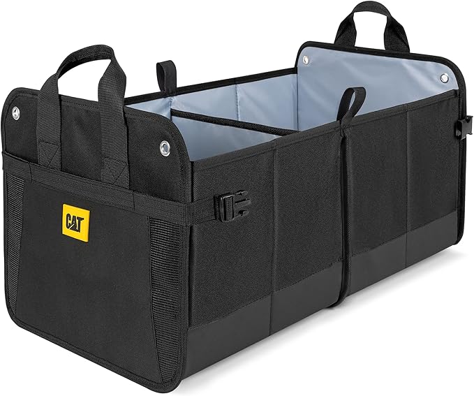 CAT FlexTrunk Car Trunk Organizer Storage - Collapsible Dual-Compartment Automotive Adjustable Pockets Expandable Sturdy Multipurpose