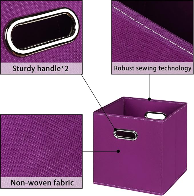 Fabric storage bins Cubes, Fabric Cube Organizer with Handle, Foldable Cube Bins for Cloth or Accessary Storage, 11x11x11, Se