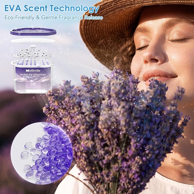 Moisture Absorbers, Efficient Lavender Vanilla Humidity Absorber & Odor Eliminator Boxes, Refillable Car Dehumidifier for