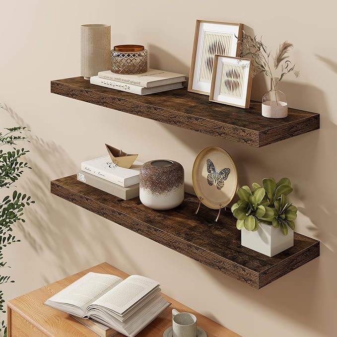 40"W x 9.3"D Floating Shelves for Wall, Wall Mounted Bathroom Shelves 2 Pack Deep Floating Shelf for Bedroom Kitchen Living R