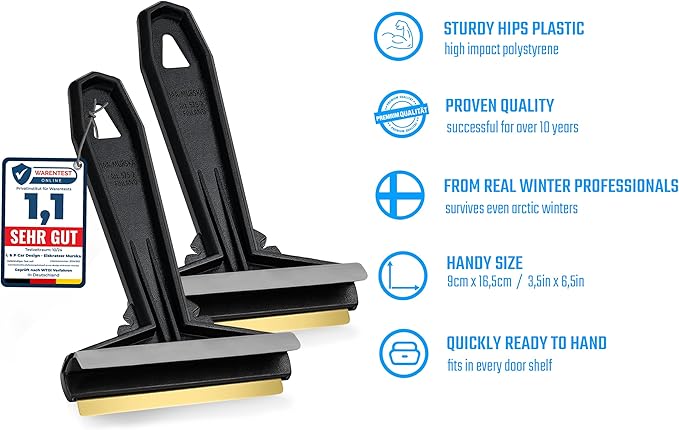 Car Ice Scraper Brass Blade - fast, easy & efficient - [ 2 Pack ] Brass Ice Scraper for Car - Ice Scrapers for Car Windshield Ice Scraper - Original Murska from Europe - for Winter - A054-2 Black Gray