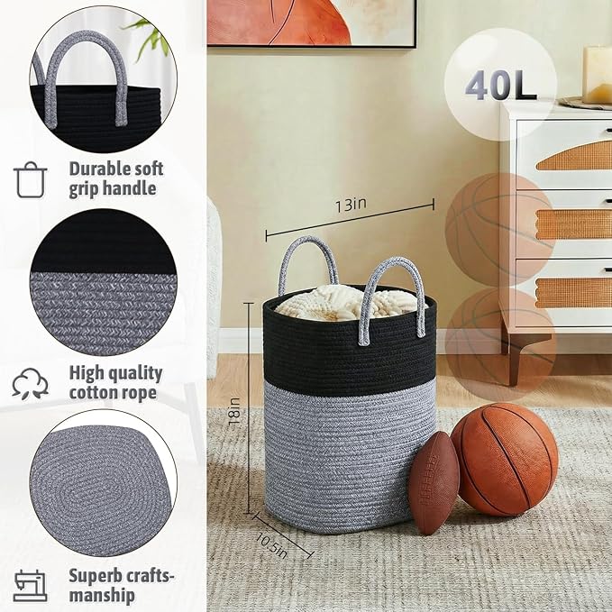 Laundry Basket,Woven Cotton Rope Laundry Hamper,Versatile Storage for Dirty Clothes,Baby Toys,and Blankets in Bathroom, Nurse