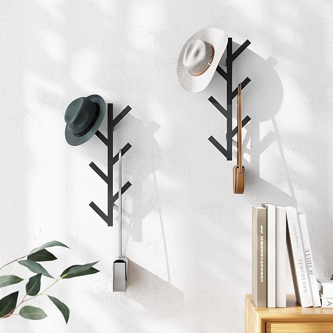 RRG 2 Pack Vertical Coat Rack Wall Mounted, Metal Vertical Hat Rack for Wall, Modern Wall Coat Tree for Hats, Jackets, Bags, 