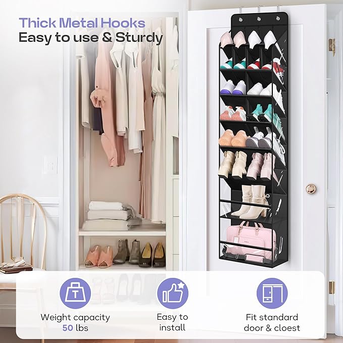 MISSLO Clear Over the Door Shoe Organizer Large Deep Pockets Hanging Shoe Rack for Closet Fit 20 Pairs Shoe Holder for Sneake