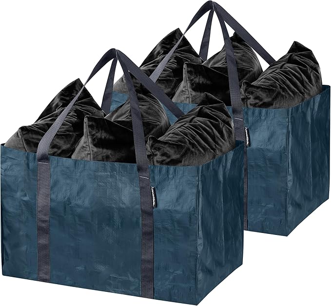CleverMade Frakta Basket Reusable Grocery Tote - 76L - Pack of 2 - Ocean Blue - Collapsible Storage Shopping Organizer - Heav