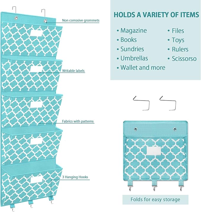Over the Door File Organizer, Hanging File Folders, Wall Organizers and Storage for Mail, Magazine, Notebooks, Planners, Offi