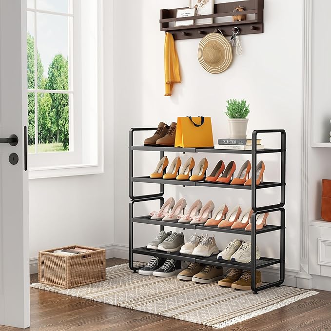 SNTD Shoe Rack - Expandable Shoe Organizer for Closet, Adjustable Metal Shoe Shelf Storage, Stackable Long Shoe Stand Holder 