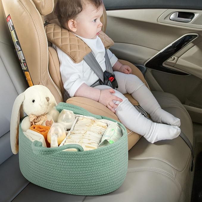Maliton Diaper Caddy Organizer for Baby, Portable Diaper Storage Organizer for Changing Table and Car, Cotton Rope Nursery St
