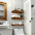 Set of 3 Rustic Brown Solid Wood Floating Shelves 15.7 inch - Wall Mounted Storage Shelves for Bathroom Over Toilet, Bedroom,