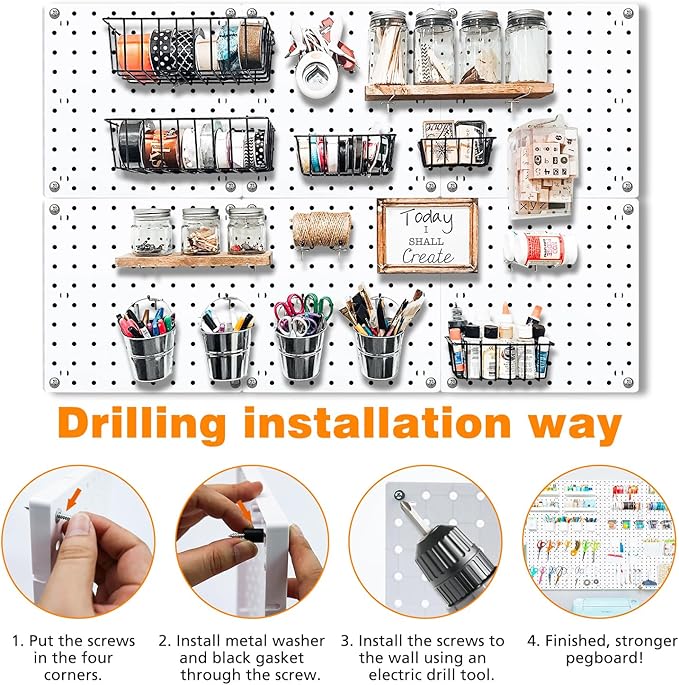 12Pcs Pegboard, Pegboard Wall Organizer, Peg Boards for Walls Craft Room, Pegboard Kits fit Garage Kitchen Workshop, Small Pe