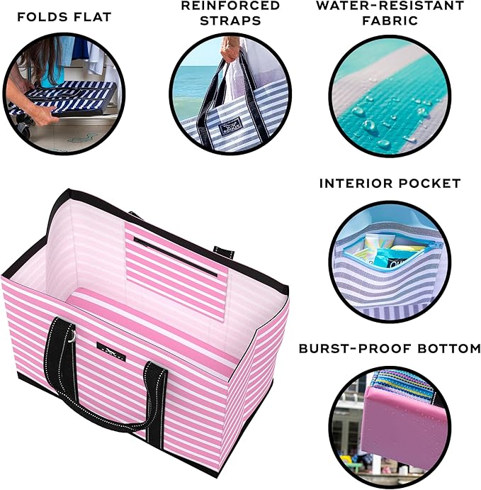 SCOUT Original Deano Tote Large - Durable Lightweight Open Top Beach, Pool & Lake Bag, Inside Zip Pocket, Folds Flat