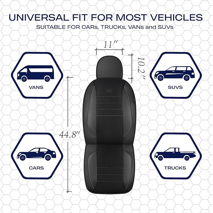 Skechers Air-Cooled Memory Foam Seat Covers,Mesh Thick Car Seat Covers,Piping Leather Car Seat Covers Front Seats,Airbag Comp