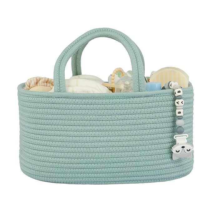Diaper Caddy Organizer for Baby Cotton Rope Nursery Storage Bin Basket Portable Holder Tote Bag for Changing Table Car Travel
