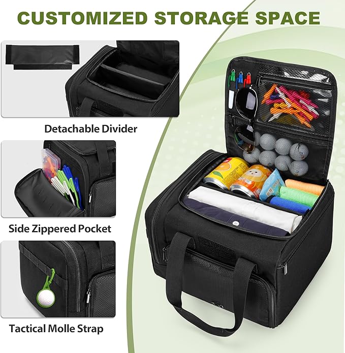 DSLEAF Small Golf Trunk Organizer Bag for Men & Women, Golf Car Locker with Bottom Shoe Space for A Pair of Shoes, Multiple