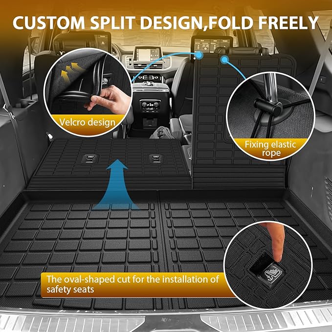 Powerty Floor Mats for 2021-2025 2026 Chevrolet Chevy Tahoe/GMC Yukon 7 Passenger Car Mats, All Weather TPE Custom Cargo Liner Seat Back Covers Protectors Full Set Car Accessories (Not for Yukon XL)
