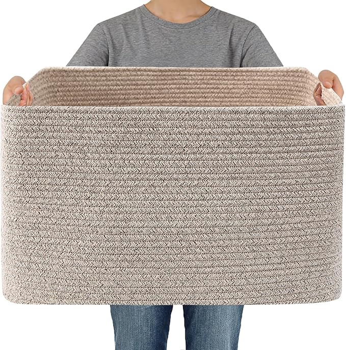 JMvicyroam Woven Blanket Basket,96L Large Storage Bin for Blankets Toys Clothes,Decorative Rope Basket for Living Room Bedroo