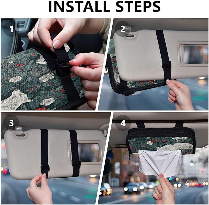 Car Tissue Holder Car Visor Organizer Tissue Box Holder for Car Sun Visor Organizer with Car Vehicle Accessories Essentials Interior for Women Men Fox Bunny Red Berry Green