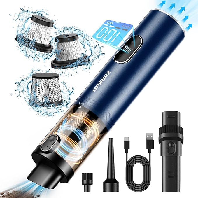 Handheld Vacuum Cordless, Car Vacuum with 14000PA Powerful Suction with LED Light, Air Duster 2-in-1,Low Noise Rechargeable P