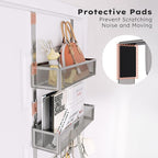 Consumest Over The Door Hooks Organizer - Extra Long Door Hanger with 9 Coat Hooks & 2 Mesh Basket, Back Storage Organizer Ha