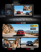 REDTIGER F17 4K 3 Channel Dash Cam, STARVIS 2 IMX675 HDR, 2160P+1080P+1080P Front Inside and Rear Triple Car Camera with 64GB
