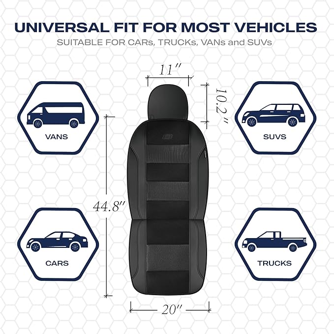 Skechers Men’s Seat Covers, Air-Cooled Memory Foam Car Seat Covers Front Seats, Airbag Compatible,Universal Fit for Most Cars