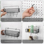 Shimeyao 2 Pcs Pegboard Accessories Set Including 2 Pegboard Baskets Bins with 5 Hooks 4 extra Hooks Black Metal Wire Basket 