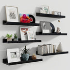 Fun Memories Picture Ledge Shelf, 16 Inch Long Floating Shelves Set of 6, Picture Shelf for Wall with Lip, Large Nursery Book