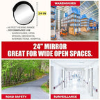 SecurityMan Large 24 Inch Convex Mirror for Blind Spots - Shatterproof Polycarbonate, 180° Wide View for Driveways, Intersections, Warehouses, Roads, and Large Areas - Indoor & Outdoor Security Mirror
