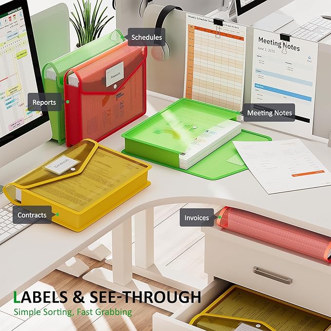 ThinkTex Plastic Expanding File Folders, Transparent Envelopes with Snap Closure, No Dividers, Large Capacity, Document Organ