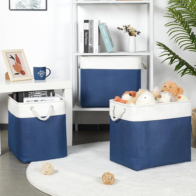 Bidtakay Extra Large Storage Baskets for Shelves 3 Pack Fabric Storage Bins for Organizing Linen Collapsible Organizer for Cl