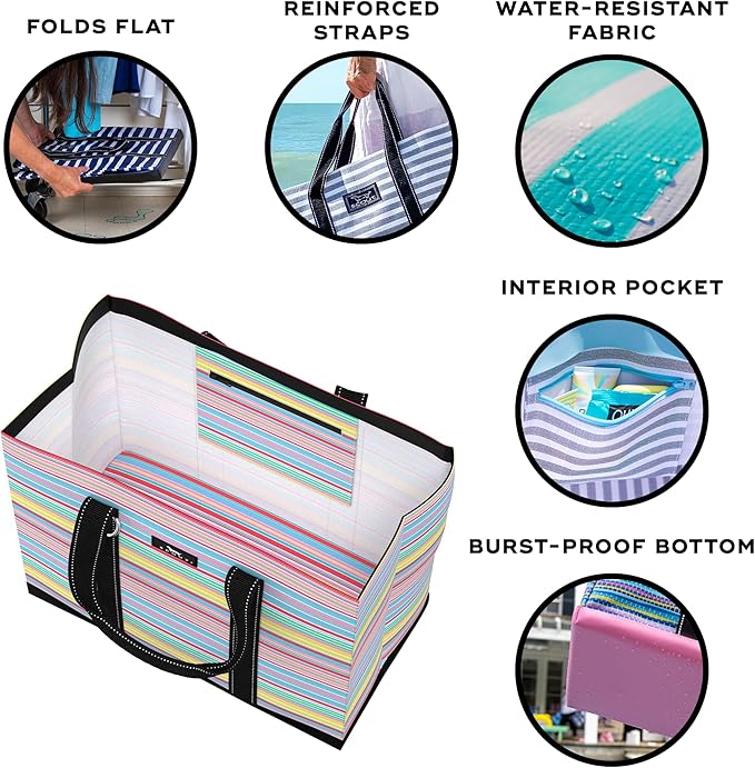 SCOUT Original Deano Tote Large - Durable Lightweight Open Top Beach, Pool & Lake Bag, Inside Zip Pocket, Folds Flat