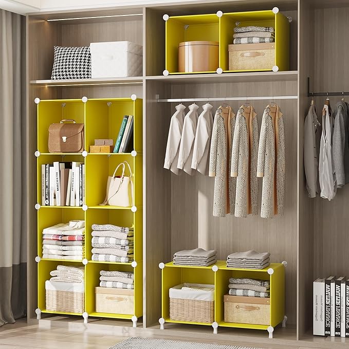 AWTATOS Cube Storage Organizer, 6 Cube Closet Organizers and Storage, DIY Stackable Bookshelf Plastic Clothes Organizer Shelv