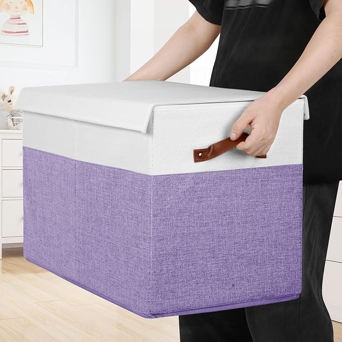 Large Toy Box with Lid, Sturdy Toy Storage Chest Bin Boxes Organizer Basket with Dividers for Toddlers, Kids, Boys, Girls, Nu