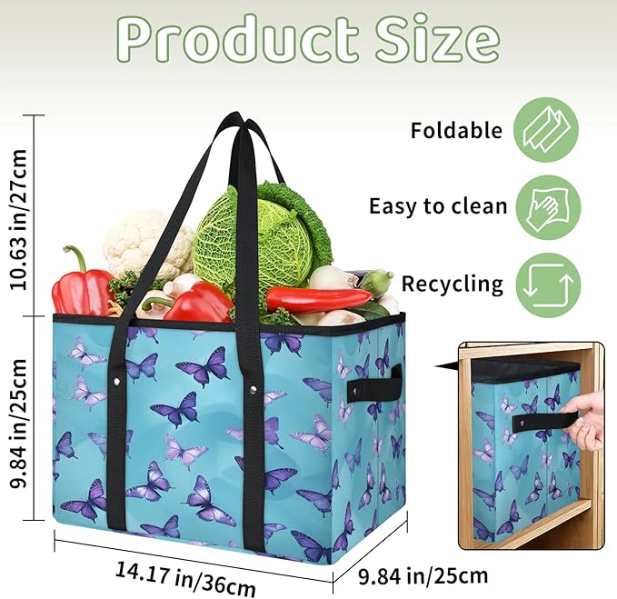 Reusable Grocery Bags Heavy Duty Shopping Bags Foldable Large Tote Bags with Long Handles & Hard Bottom