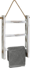 MyGift Rustic Hand Towel Holder, Whitewashed Solid Wood Farmhouse Bathroom Decor, Small Blanket Ladder for Home Decor, Wall M