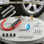 Heavy Duty Tire Pressure Gauge Inflator for Trucks & RVs (10-120 PSI) - Dual Head Air Chuck with 4-Way Tool, Rubber Hose & Valve Cores, 1/4" NPT Inlet