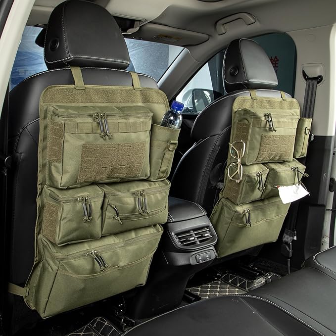 6 Pack Tactical Molle Car Seat Back Organizer - Tactical Vehicle Panel Organizer with 5 Detachable Molle Pouch,US Flag Patch