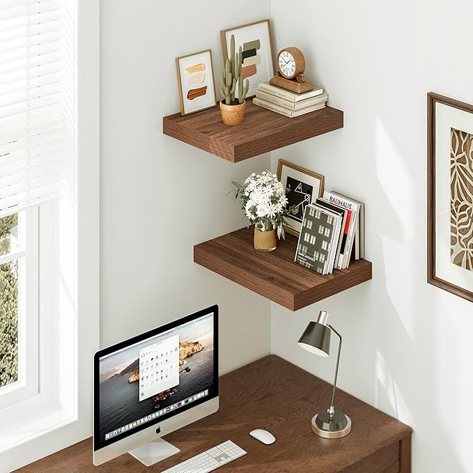 Vivelove Rustic Floating Shelves for Wall 12 Inch Deep, 16" X 12" X 1.5" Floating Shelf, 2 Inch Thick Shelf for Living Room B