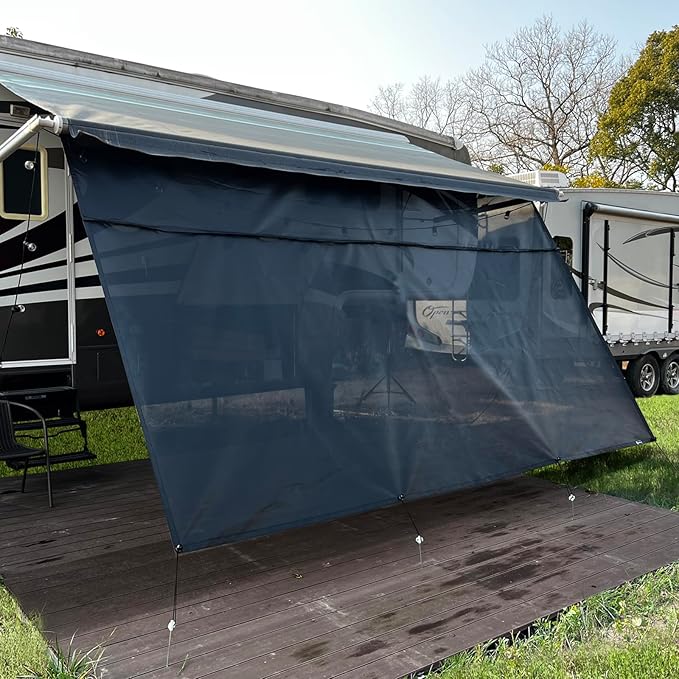 RV Awning Sun Shade Screen 8'x10'3''(Fit for 11' Awning),Black Mesh Shade Screen with Zipper,Universal Trailer Camper Awning Screen with Complete Kits,Improves Shadow and Privacy.