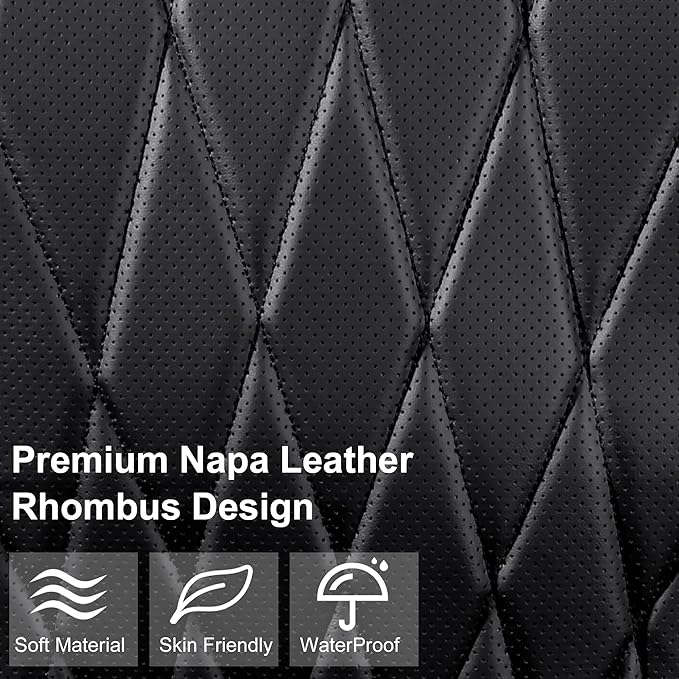 CAR PASS Luxury Napa Leather Front Car Seat Covers, Sideless Car Seat Protectors with Storage Pocket, Non-Slip Automotive Sea