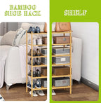 BMOSU 6-Tier Bamboo Small Shoe Rack Premium Stackable Shoe Shelf Storage Organizer for Hallway Closet Living Room Entryway Or