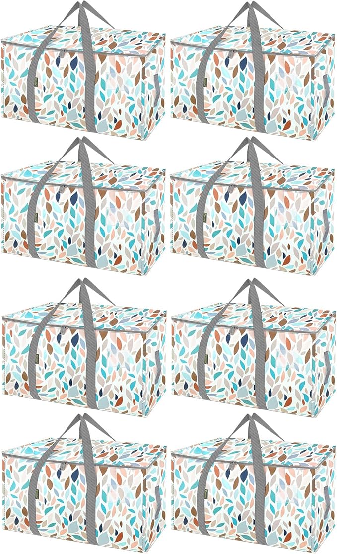 BALEINE 8-Pack Oversized Moving Bags with Reinforced Handles, Heavy-Duty Storage Tote for Clothes, Moving Supplies (Mosaic, 8