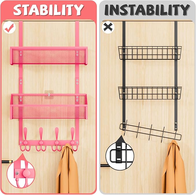 Kaiferty Over The Door Hooks Organizer, Coat Rack Over The Door Storage Hanger Towel Rack, Back of Door Storage Organizer for