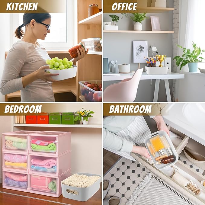 Zopeal Plastic Storage Bins 10 Pcs Gray Pantry Organizer Bins Small Baskets Storage Containers for Home Kitchen (8 x 5.7 x 3 
