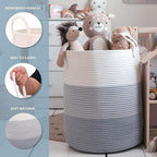 OrganiHaus Large Gray Woven Laundry Basket w/Handles 52L, Rope Dirty Clothes Hamper, Blanket Basket for Living Room, Baby Lau