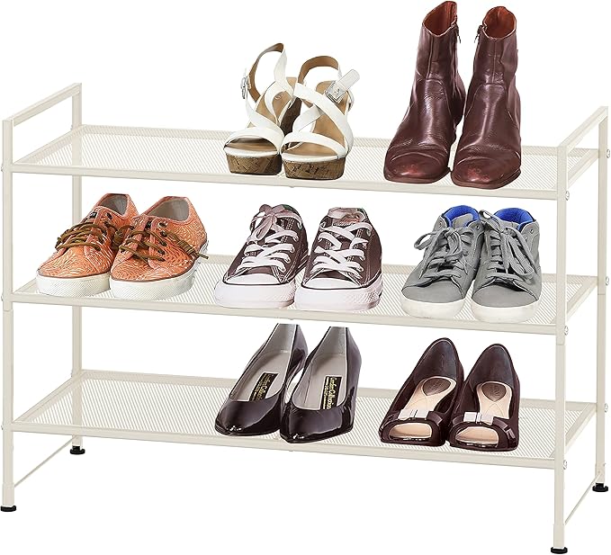Simple Houseware 3-Tier Stackable Mesh Shoe Rack, White