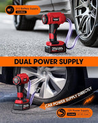 KeenPower Cordless Tire Inflator Portable Air Compressor, 160PSI Car Tire Air Pump, 21V Rechargeable Battery Powered Air Compressor, Dual Power, Larger HD Digital Gauge w/4+N Smart Modes (Red)