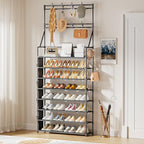 OYREL Shoe Rack 8 Tier Large Shoe Organizer Storage 32-40 Pairs Metal Shoe Storage Rack with Hooks and Side Pocket for Entran