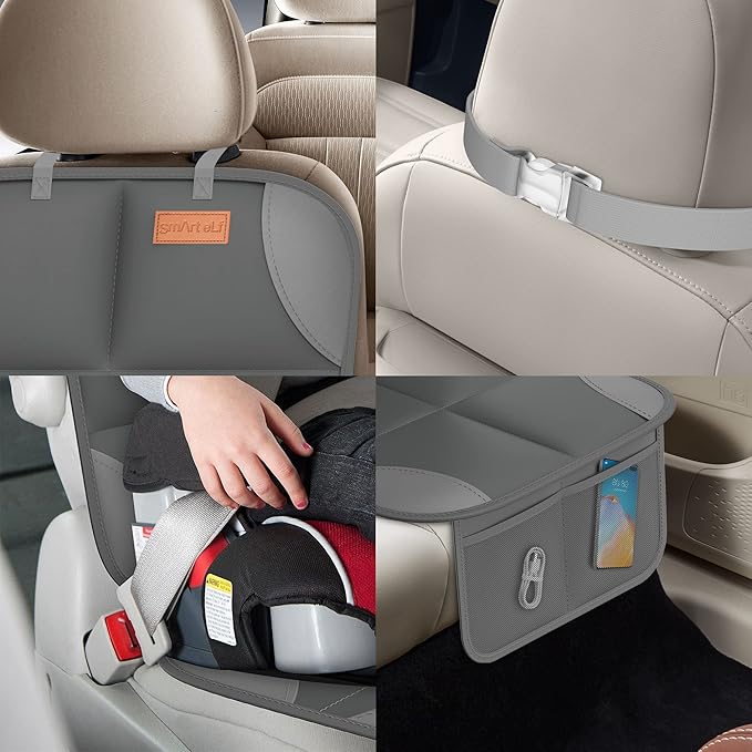 SMART ELF Car Seat Protector for Child Car Seat - Waterproof 600D Fabric Baby Seat Protectors for Non-Slip Backing Mesh Pocke